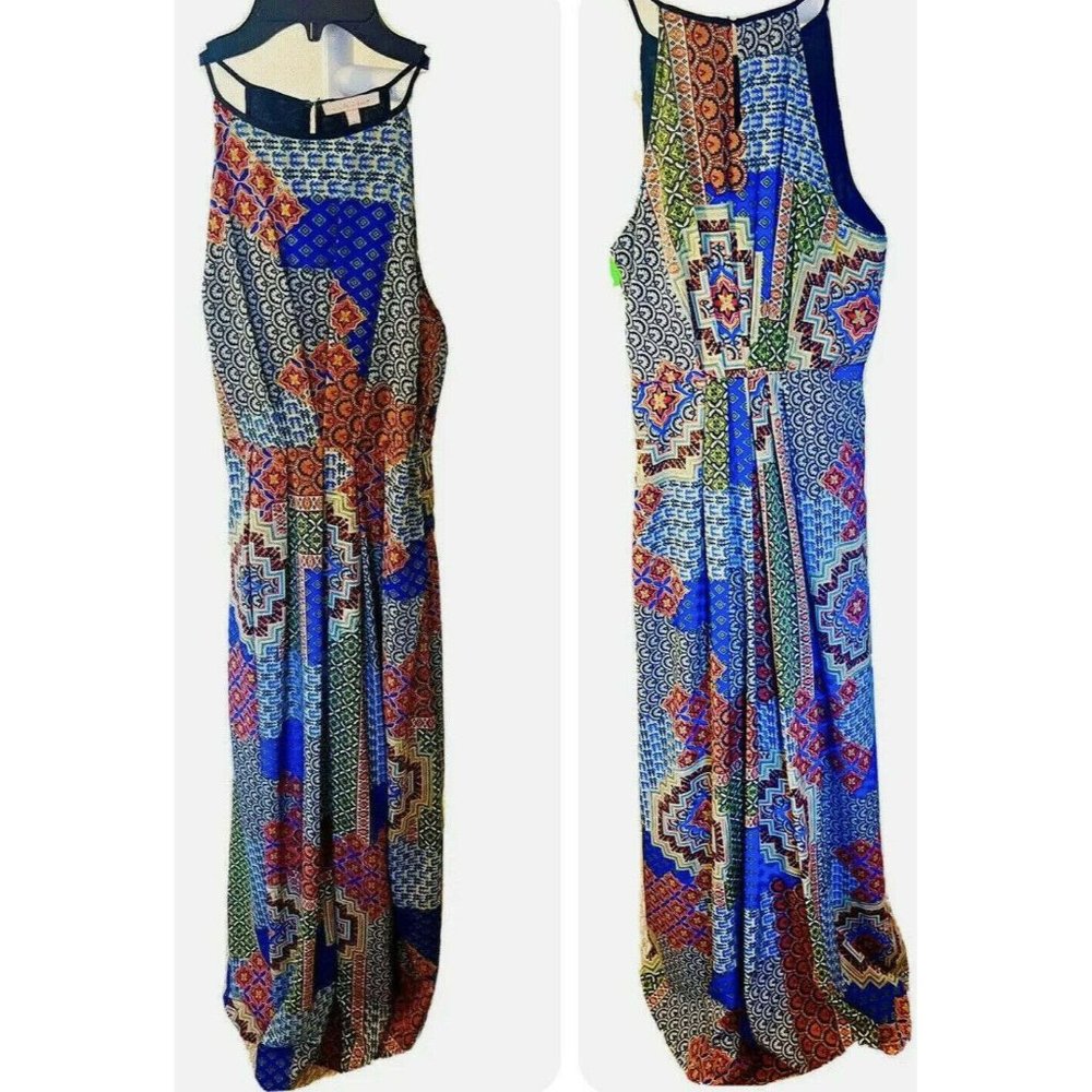 Under Skies, Ladies, S, Blue Bohemian Patchwork Halter Lined Maxi Dress NWT